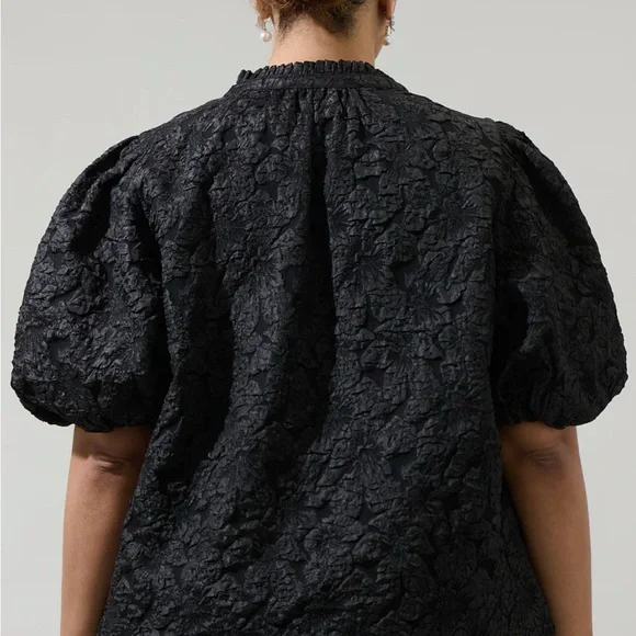 NWT Sugarlips Black Jacquard Split Neck Top - Picture 4 of 8